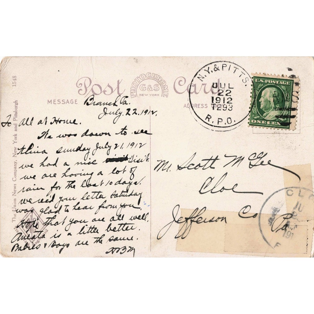 Pennsylvania Railroad PRR Freight Steam Locomotive Engine 3396 Postcard 1912 RPO - Picture 2 of 2
